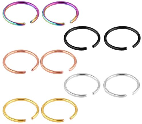Tucnoeu 10 Stück Bunt Fake Piercing 8mm Nasenpiercing Chirurgenstahl Nasenring Piercing Edelstahlschmuck Fake Nose Ring