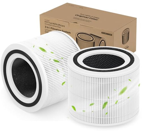 Core 300 Air Purifier Replacement Filter Compatible with LEVOIT Core 300 Air Purifier, 3-in-1 Filter with H13 True HEPA and Activated Carbon Filter for Dust, Pollen, Lint, Dander, and Smoke, 2 Packs