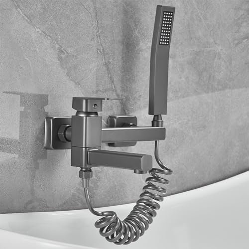 Badewannenarmatur Badewanne Wasserhahn Messing Wandmontage Einhand Wannenbatterie Badewannen Armatur Mit Handbrause Badewanne Mischbatterie Duscharmatur, Grau