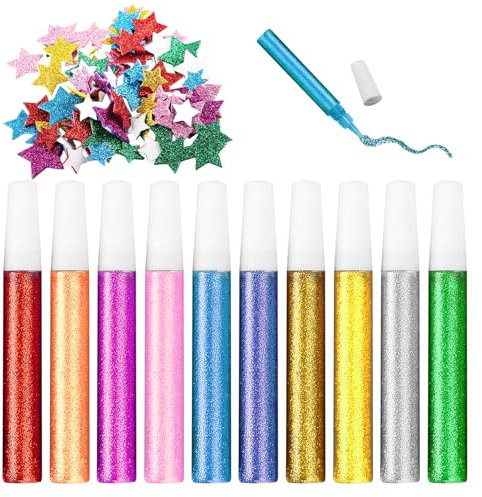 Lot de 10 bâtons de colle pailletée, 1 paquet de pansements en poudre dorée, bâtons de colle pour bricolage, décoration en poudre pailletée, craie à paillettes multicolores