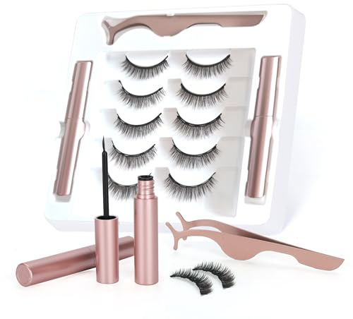 Magnetic Eyelashes with Eyeliner (5 Pairs), Easy and Convenient to Use, Can Be Reused, No Glue and Can Be Used Longer with 2 Eyeliners (Styles)