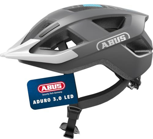 ABUS Fahrradhelm Aduro 3.0 LED - Sportiver City-Helm in stilvollem Design für alltägliche und sportliche Touren - mit Rücklicht - für Damen und Herren - Größe L, Grau