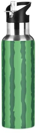 Yopersonalizes Insulated Water Bottle with Straw 1 L/32 oz Watermelon Peel Green Stainless Steel Sports Water Bottles Leakproof Hot Cold Metal Drink Flask for Travel Gym
