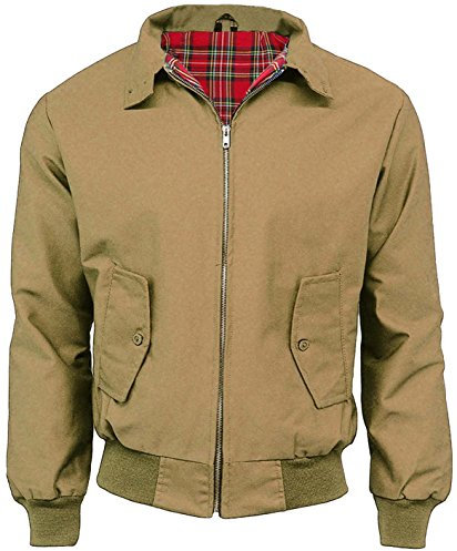 Army And Workwear Harrington Blouson de style aviateur classique pour hommes, avec doublure tartan et fermeture éclair, camel, L