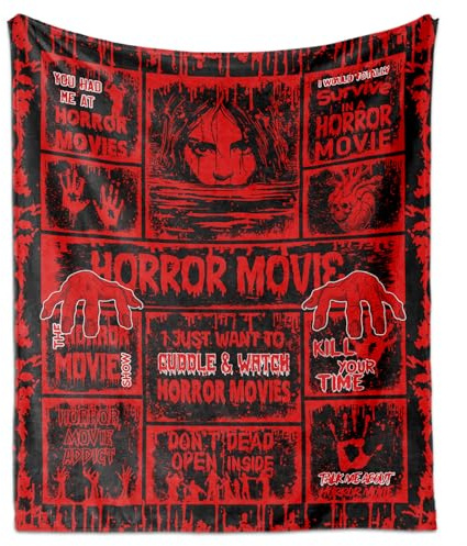 Paoeyty Horrorfilme, Halloween-Decke, 152,4 x 127 cm, gruselige Film-Liebhaber, Geschenke für Horror-Fans, Halloween-Party-Dekoration
