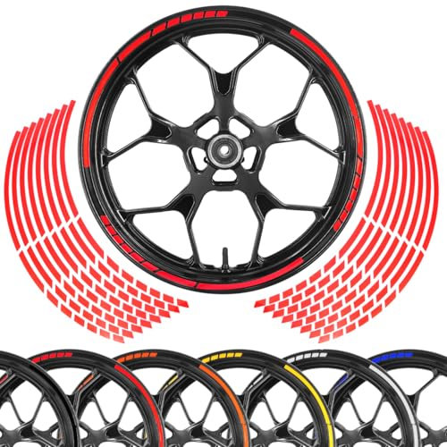 Area1 Motorrad Motorroller Felgenrandaufkleber 15-25 Zoll, rot, Set für 2 Felgen Vorder- und Rückseite