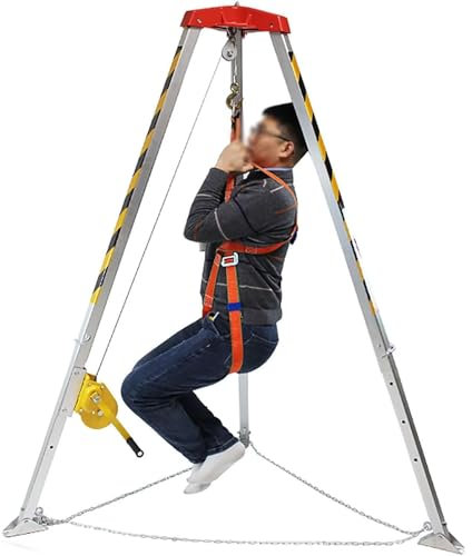 RayGenius Stativ-Kit FüR Beengte RäUme, Rettungsstativ, Rettungsstativ Mit Sicherheits-Selbstverriegelungsvorrichtung, Traditionelles Not-Feuerrettungsseil FüR Beengte RäUme,1200LBSWinch