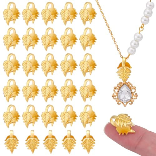 PH PandaHall 40pz Ganci per Ciondoli Collane in Ottone Ganci per Ciondoli Fai Da Te, Connettori per Gioielli Maglie per Collane Clip a Forma di Foglia per La Creazione di Gioielli 1.7x1.1cm, Oro