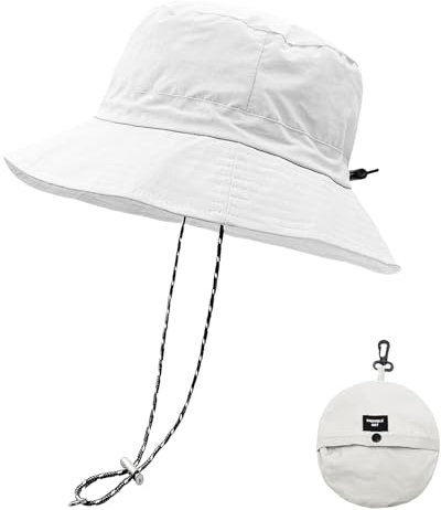 lifwimner Sonnenhut Damen Herren Fischerhut mit Kinnriemen Wasserdichter Eimer Damen Schnell Dry Packable Hut Sommer Outdoor Aktivitäten(Weiß)