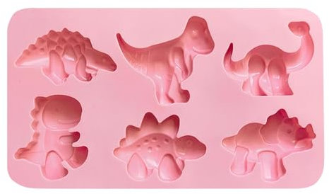 Dinosaur Silicone Mould, 6 Cavity Fluted Cake Mold, Dinosaur Silicone Chocolate Mold, Nonstick Baking Bakeware for Cake Soap Pudding Candy Chocolate(Color:Pink)