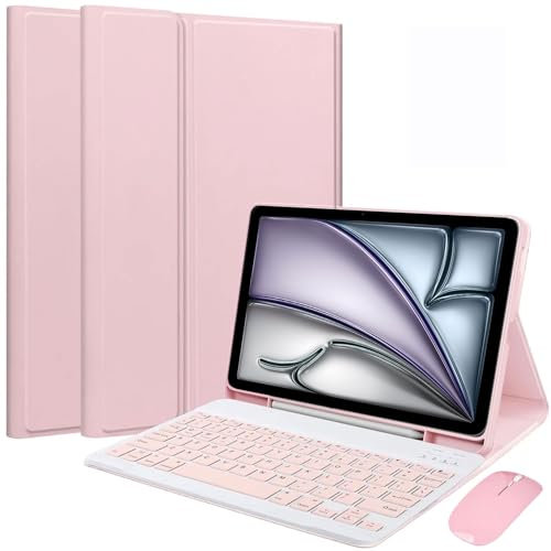 HEKUEUN Custodia con Tastiera per iPad 10,2 Pollici 9a/8a/7a Generazione (2021/2020/2019) iPad Air 3/iPad PRO 10,5 Pollici con Mouse Tastiera Bluetooth Magnetica Staccabile con Portapenne,Rosa