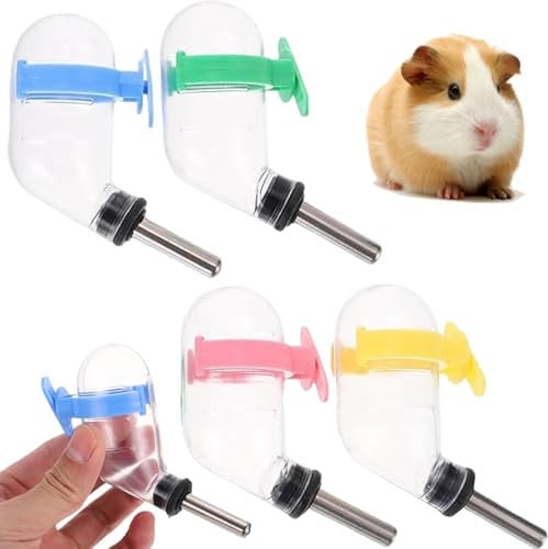 Xweptuy 4Pcs Hamster Water Bottle for Glass Tank, No-Drip 60ml Rabbit Water Bottle, Auto Feeder Hanging Plastic Guinea Pig with Buckle for Cages, Crates