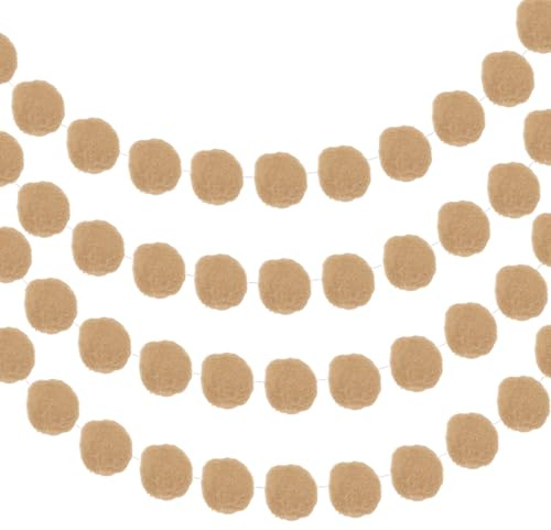 QUARKZMAN 4 Stück 30 Bälle Filzkugelgirlande 6,6 Fuß lang Partybanner Dekor | Khaki Pom Pom Girlande Handbälle, für Weihnachtsgeburtstagsfeierdekoration