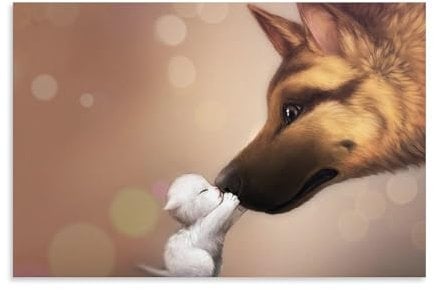 ZOZO HOUSE Kitten And Puppy Tender Love Poster 08x12inch(20x30cm)