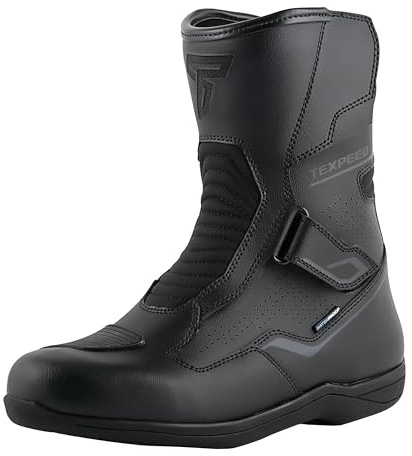 Texpeed Stivali in Pelle Uomo Da Moto - Cruiser 100% Scarpe Da Moto Da Turismo Impermeabili Con Taglio Corto Approvate CE - Nero - EU 42