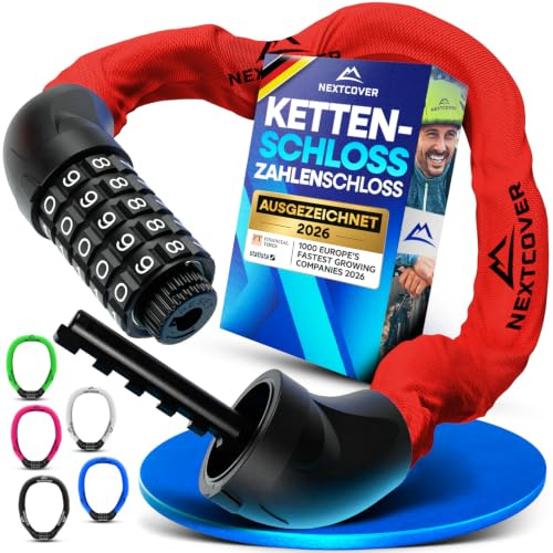 NEXTCOVER® Fahrradschloss LockOne mit Zahlencode I - [SAFESECURE] Zahlenschloss hohe Sicherheit Fahrradschloss Zahlenschloss I robustes & langlebiges Kettenschloss Fahrrad I Bike Lock