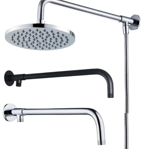 YXADGML Shower Extension 38/48cm Shower Head Extension Arm Wall Mounted Stainless Steel Rainfall Extend Pipe Tube Shower Holder Base Bathroom Accessories(Silver-48cm)