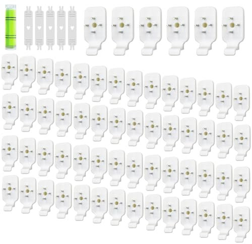 WYAN 50 Kit per Appendere Quadri,Portafoto Gancio,Muro Gancio Di Plastic,Per Pareti Dure,Fissaggio Di Foto Di Matrimonio,Quadri E Foto (5 Bracci Di Appendo E 1 Dispositivo Di Livellamento)