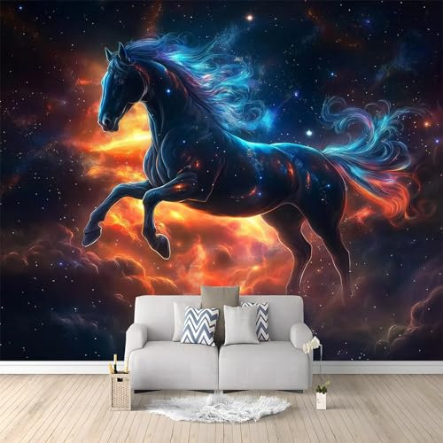 WHUOEUCO Papier Peint Murale 3D Cheval Animal Du Ciel Étoilé 350x256 cm Papier Peint Panoramique Intissé Décoration Tapisserie Murale Moderne, pour Chambre Salon Mur de Fond TV