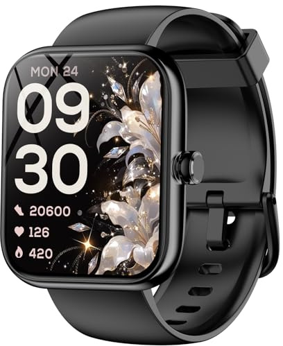 Smartwatch mit Alexa Built-in, 1,8 Zoll HD Fitness Tracker mit Bluetooth Anrufe/Nachrichten, IP68 Wasserdicht, 120+ Sportmodi, 24/7 Herzfrequenz/Schlaf Smartwatch Kompatibel mit iOS/Android (Schwarz)