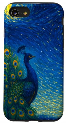 Majestic Peacock Fanning Tail In Van Gogh Starry Night World Case for iPhone SE (2020) / 7/8
