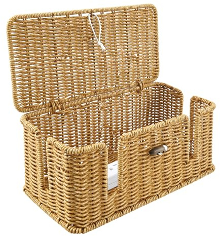 Kabelmanagementbox, Handgemachte Rattan Kabelbox, Kabelaufbewahrung für Kabel mit Bambusdeckel,Kabel Organizer Box mit 4 Seitlicher Öffnung zum Verstecken von Kabeln für Büro, Haus