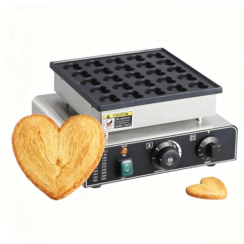 Beachtiful Mini crêpière, gaufrier hollandais 25 pièces, Gril à poffertjes en Acier Inoxydable antiadhésif, Machine à dorayaki électrique Commerciale, contrôle de la température et du Temps Heart
