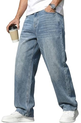Muwodkdn Jean Baggy Homme Jeans Skater à Jambe Large Y2K Jeans Bleu Clair M