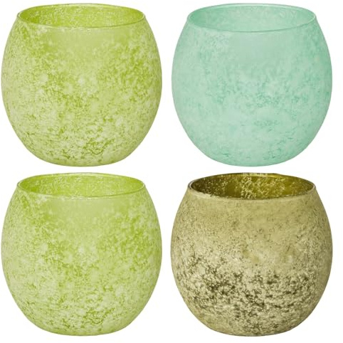 Teelichtgläser Grün, 4er Set Salbei Teelichthalter Glas für Osterdeko, Matte Kerzengläser für Votivkerzen, Vintage Kerzenhalter Glas als Frühlingsdeko & Tischdekoration für Hochzeit, Geburtstag