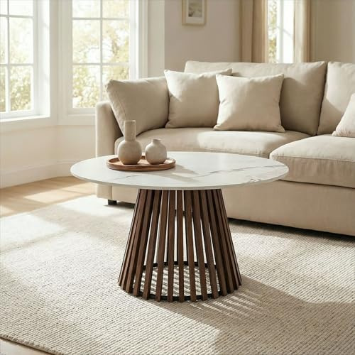 IDIMEX Couchtisch BERGA mit runder Tischplatte aus Keramik 80 cm, Weiß - moderner Wohnzimmertisch, Clubtisch im Marmor Optik, praktischer und eleganter Coffee Table, Beistelltisch Couch