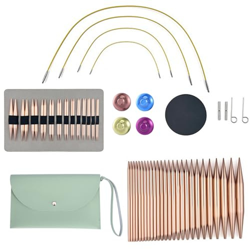 Set di Ferri Circolari Intercambiabili, Kit per Principianti e Esperti, Facile da Usare, 13 Paia di Ferri da Maglia da 3,0-10,0 mm con Cavi da 40/60/80/100 cm, Custodia e Accessori