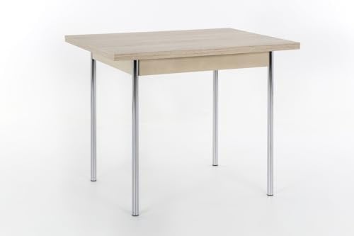 Hela Tische, Küchentisch Esstisch Bonn, Holzwerkstoff melaminbeschichtet, Dekor Sonoma Eiche, Metallgestell chrom, ausziehbar 90-142x65x74cm