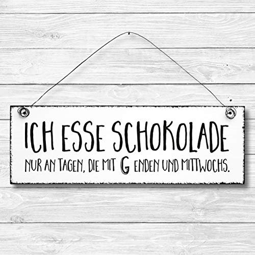 Ich esse Schokolade - Dekoschild Türschild Wandschild aus Holz 10x30cm - Holzdeko Holzbild Deko Schild