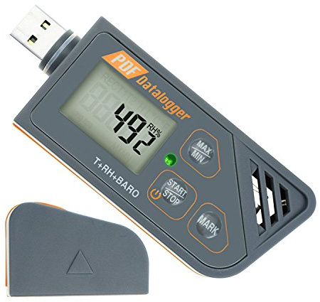 Temperatur Datenlogger, LED-Lichtwarnung für Temperatur, USB Temperaturmessgerä mit Automatischen CSV und PDF Berichten, Mini Temp Recorder LCD Display