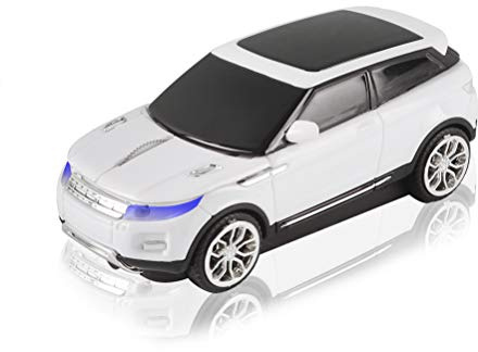 Car Mouse Wireless 2.4GHz Cool Sport SUV Car Shape Mouse Optical Gaming Mice with Adjustable DPI 1600 with USB Receiver Suitable for PC/Computer/Laptop (White)