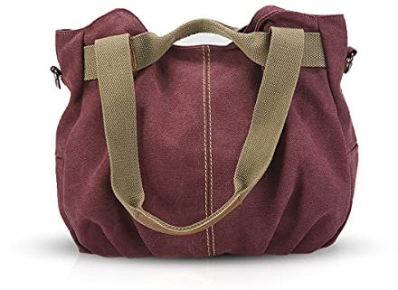 NICOLE & DORIS Canvas Tasche Damen Tragetaschen für Damen Schultertaschen Umhängetasche Leinwand Handtasche Mädchen Rotwein