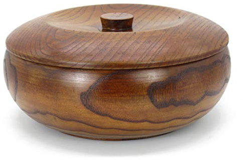 Saladier en Bois Bol à Soupe en Acacia Faite Main Assiette de Fruits Secs avec Couvercle,18 * 8.5cm