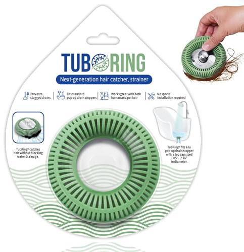 TubRing The Ultimate Tub Drain Protector Hair Catcher/Strainer/Snare, Regular - Green