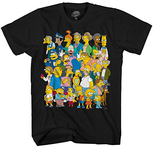 The Simpsons Springfield Group Montage Bart Homer T-Shirt(Black,XXXL)