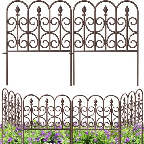 AMAGABELI GARDEN & HOME Clôture de jardin décorative d'extérieur 81,3 cm x 3 m en métal avec revêtement marron antirouille Paysage en fil de fer forgé Bordure pliante pour terrasse Clôtures