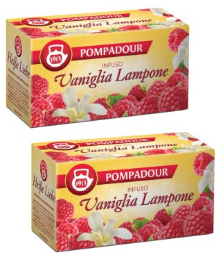 Pompadour 1913 Miscela alla Frutta Aromatizzata alla Vaniglia e Lampone per Infuso Senza Caffeina - 2 x 20 Bustine di Tè (120 Gr)