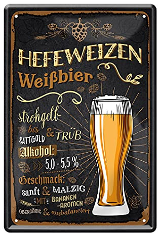 Hefeweizen Weißbier Blechschild - Retro Deko Metallschild Zubehör Ausstattung für Bar Kneipe Theke Kellerbar Partyraum Partykeller Biergarten Man Cave Pub - Bier Geschenke für Männer - 20x30cm