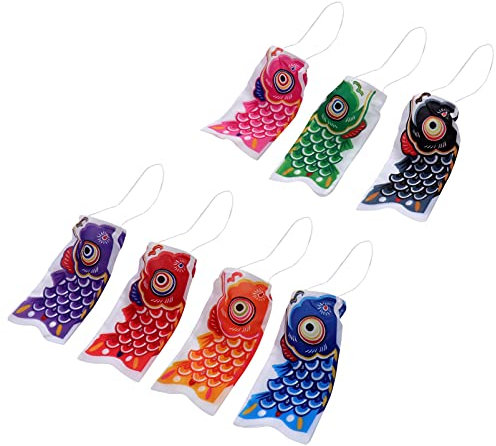 YARNOW 7 Pièces Streamer Carpe Japonaise Manche à Air De Poisson Drapeau Décoratif De Jardin Koinobori Drapeau Japon Petit Poisson Faire Tourner Satin Coupe-Vent
