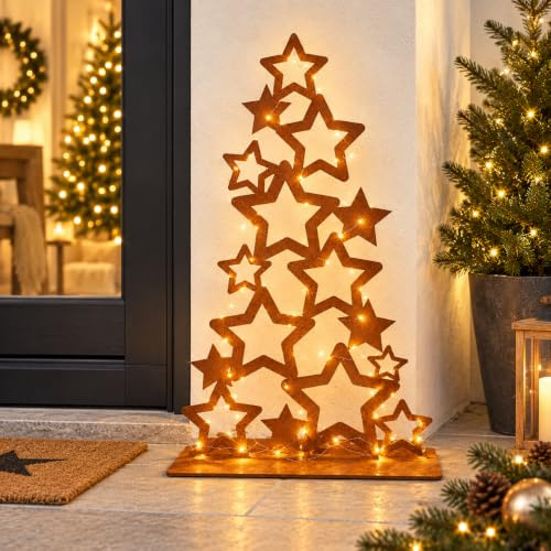 Terma Edelrost deko Weihnachtsbaum Sterne massiver Bodenplatte Handmade Qualität Germany Höhe 74 cm Weihnachtsbaum Metall, Rost Tannenbaum, Weihnachtsdeko rostoptik, Metall Weihnachtsbaum groß