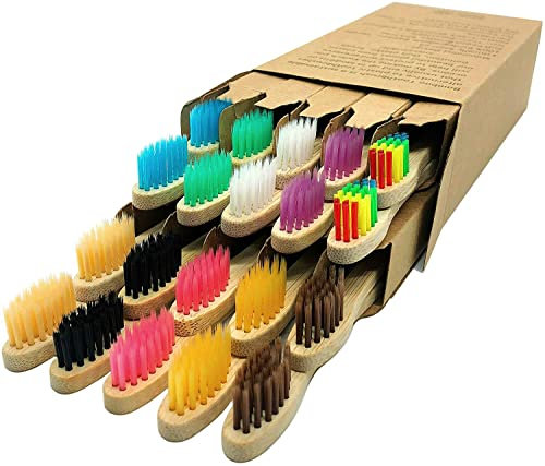 Kinder Bambus Zahnbürsten 20er Pack, Kinderzahnbürste Weiche Borsten Umweltfreundlich biologisch abbaubar Holzgriff Zahnbürste (2 Stück in Einzelbox)