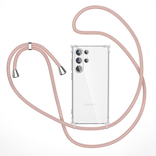 XTCASE Handykette für Samsung Galaxy S22 Ultra Hülle, Smartphone Necklace Handyhülle mit Band Transparent Schutzhülle Stossfest - Schnur mit Case zum Umhängen in Roségold