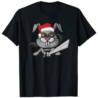 Ninja Rabbit in Santa Claus Hut – Weihnachtshase T-Shirt