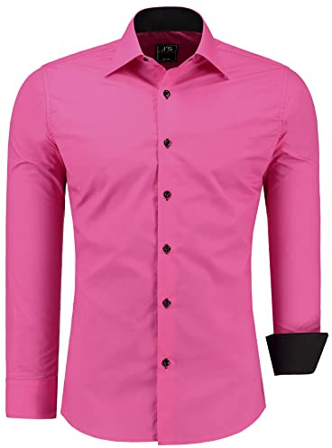 J'S FASHION Chemise pour Homme - Coupe Slim - à Manches Longues - Facile à Repasser Fushia S