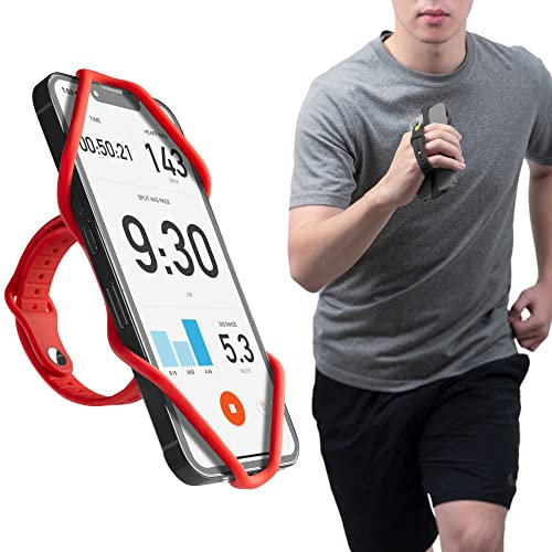 【Bone】 Sport Handyhalter Griff für Jogger 2, Silikon Universal Handyhalterung Joggen, Elastisch Handyfingerhatler für Smartphone iPhone Samsung Galaxy Google Pixel Huawei - Run Tie Handheld 2 (Rot)