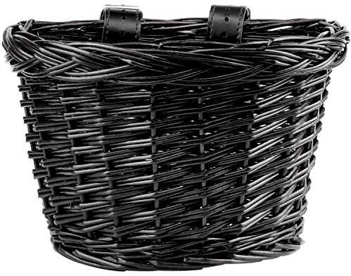 AVASTA Fahrradkorb für Kinder, Weiden-Kinderfahrradkorb für 18, 20,22 Zoll Mädchen- und Jungenfahrräder, mit Lederriemen, Roller, Dreirad, Kinderfahrradzubehör, Schwarz, Größe S